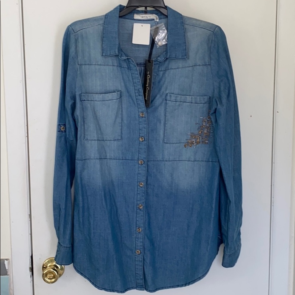 Denim button down top